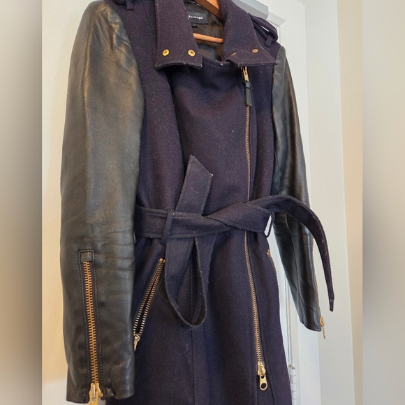 Mackage Jackets & Blazers - Women's Mackage Dale Wool Trench Coat with Leather Sleeves - Black - Size Medium